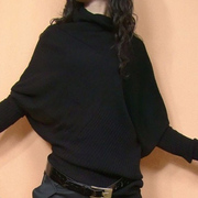 春秋韩版宽松显瘦女不规则毛衣，针织衫蝙蝠衫堆堆领线衣打底衫外套
