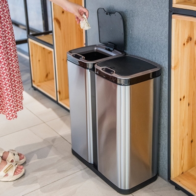 不锈钢智能感应垃圾桶，欧式家用客厅厨房，卫生间带盖分类电动大