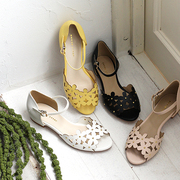 日单外贸原单日，系夏镂空激光雕花，暖色花朵甜美优雅凉鞋女鞋