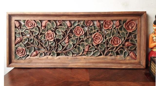 preferential Thailand Exotic American style Retro manual Do the old rose Wood carving Hollow Wall hanging classical Renovation decoratein the Home accessories , Mural category - from Buy2taobao.com to provide professional Taobao agent buy service