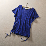 y72外贸女夏装插肩短袖，宽松镂空衣针织t恤衫薄外套亮片装饰0.19