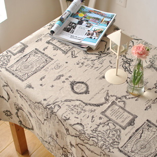 复古做旧棉麻桌布地图zakka茶几长方形布艺盖布巾航海图台布