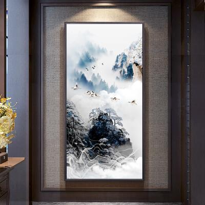 新中式中国风山水风景，竖版玄关装饰挂画走廊过道，背景墙画客厅壁画