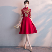 红色新娘敬酒服旗袍2018夏季短款中式结婚回门礼服裙女中国风