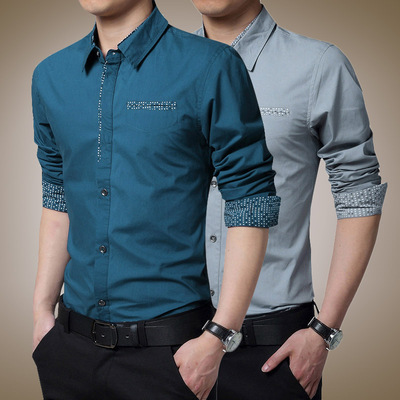 春季薄款长袖商务衬衫男士韩版时尚休闲修身职