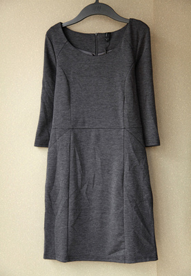 新款女罗马面料针织棉七分袖无领连衣裙包臀显