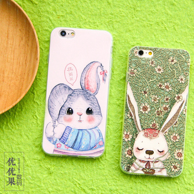 果6s iphone6 case原创意手绘绿藤兔手机壳 可