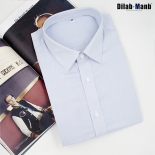 帝蒙男士职业衬衫短袖，蓝白条纹纯棉免烫正装衬衣，男长袖修身工作服