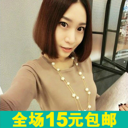 74290韩版多层时尚韩国双层珍珠项链毛衣链长款配饰女首饰品批发