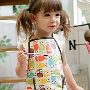 韩版儿童防水围裙猫头鹰卡通围裙儿童画衣绘画罩衫绘画围裙演出服