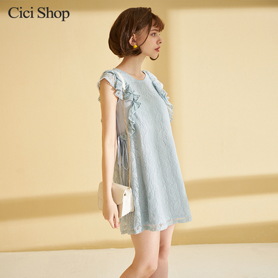 CICISHOP蕾丝连衣裙镂空女装夏装2016新款潮裙子夏修身短裙女6462