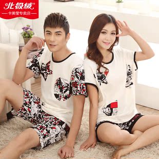 <em>北极绒</em>韩版夏季<em>短袖情侣睡衣</em>女五角星纯棉睡衣