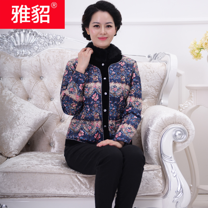 雅貂羽绒服中老年内胆女短款毛领棉衣妈妈装棉袄鸭绒内胆修身特价