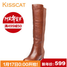 KISSCAT接吻猫 时尚弹力拼接骑士靴内增坡跟减龄长靴子K43521-04图片