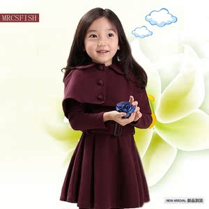【图】加披肩两件套<em>儿童外套</em>纯色<em>春秋女童</em>风衣