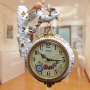 欧美式复古挂钟双面钟客厅(钟，客厅)韩式钟表创意个性孔雀大号静音两面挂表