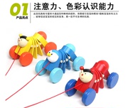 1-3岁儿童木制卡通动物拉绳拉线玩具宝宝拖拉学步玩具车早教益智