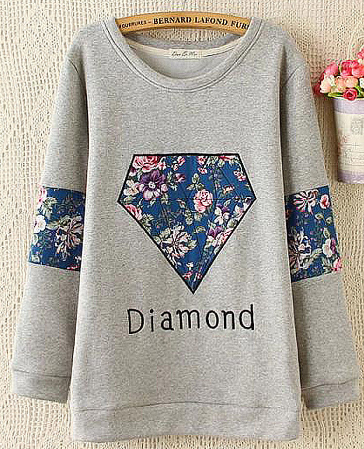 2015秋装日系甜美钻石贴布刺绣加绒倍儿中长款打底T恤厂家直销女