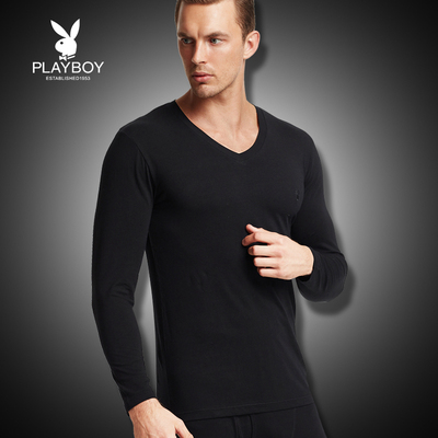 花花公子男士莫代尔保暖内衣上装全棉单件打底纯棉秋衣上衣衬衣男