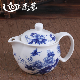 陶瓷茶壶大号单壶功夫茶具，耐热冲茶器，家用小山水青花瓷过滤泡茶壶