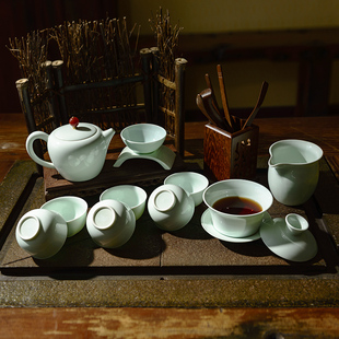 季雅金顶鲁青瓷汝窑茶具，套装整套汝瓷功夫茶壶，茶杯龙泉青瓷杯子