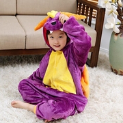 儿童卡通动物连体睡衣法拉绒如厕紫龙小孩表演亲子套装派对万圣节