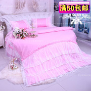 圆床床品四件套圆形床4件套，粉色蕾丝圆床罩公主床上用品浪漫的爱