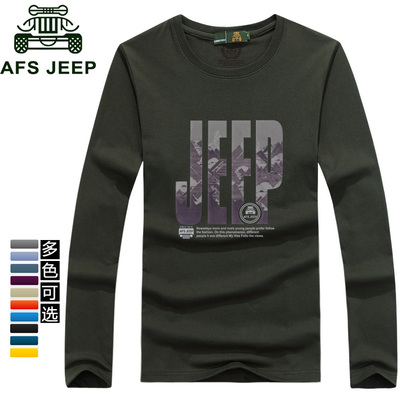 AFS JEEP战地吉普男士长袖圆领T恤秋冬季新款纯棉大码男装打底衫
