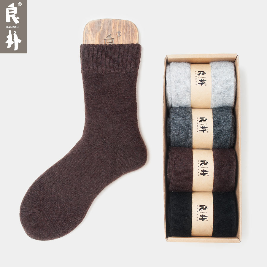 正品打折秋冬季加厚羊毛袜毛圈保暖男袜纯色简