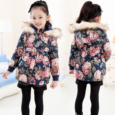 标题优化:2014新款韩版童装儿童外套女童冬款中大童儿童花棉衣