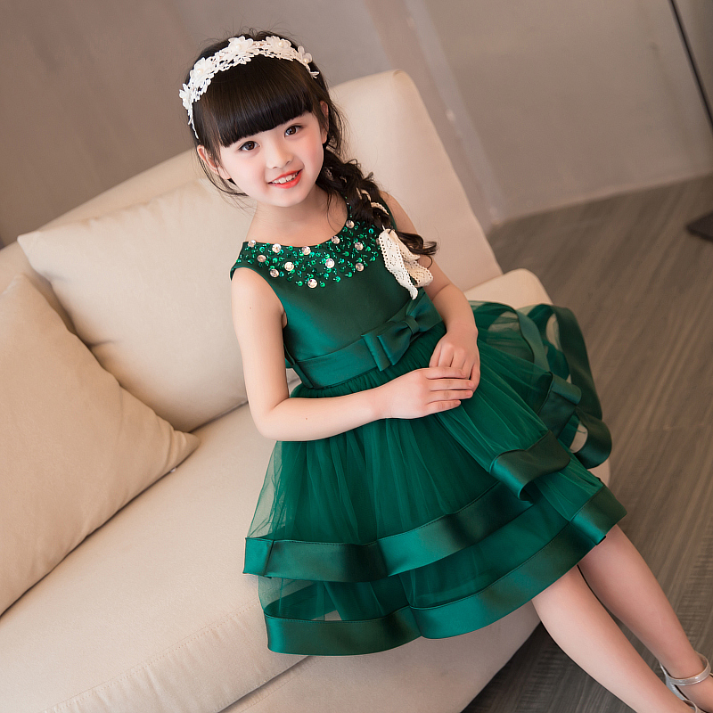 绿色蓬蓬夏女童公主裙女孩生日花童礼服儿童主持人钢琴走秀演出装在类目 童装/婴儿装/亲子装, 儿童礼服中 - 来自Buy2taobao.com提供专业的淘宝代购服务