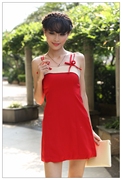 泰国潮牌2022年夏季名媛红色，蝴蝶结吊带短裙，小礼服显瘦收腰连衣裙