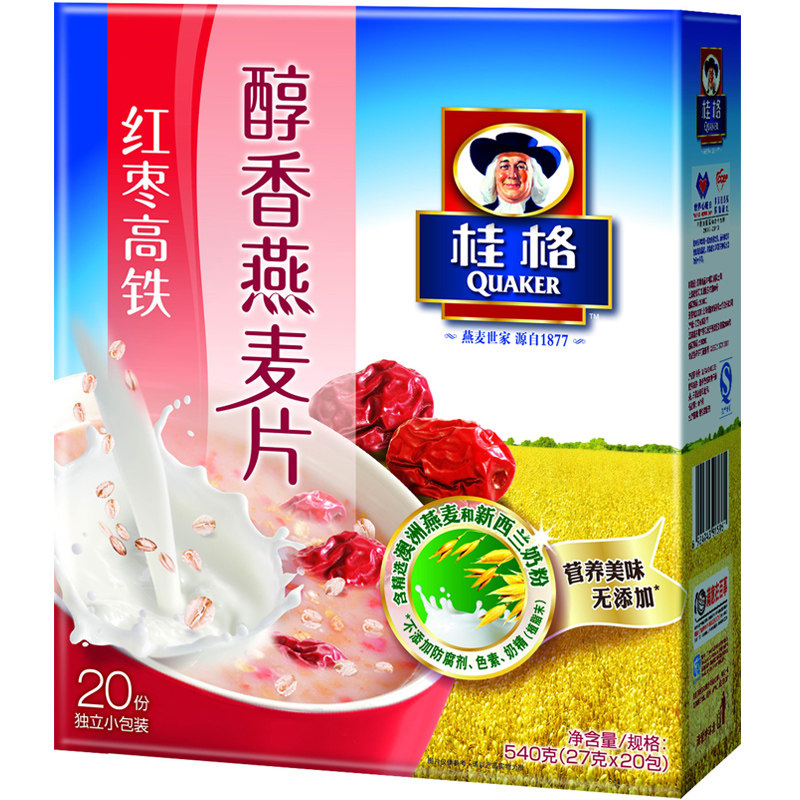 【天猫超市】桂格醇香燕麦片冲饮麦片红枣高铁味540g营养餐美味