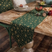 圣诞绿色烫金风铃美式棉麻布艺节日餐桌布，桌旗餐垫盖布茶几桌布