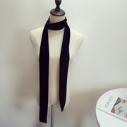 欧美时髦秋冬季细窄长款围巾女冬天复古领巾，丝绒细窄长丝巾飘带