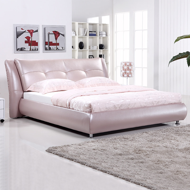 伊莱克Q045 软床 进口真皮床1.8米双人床 结婚床 现代皮艺软床