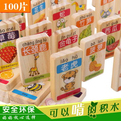 100粒汉字多米诺骨牌儿童益智玩具识字拼音识图学习卡认知积木制