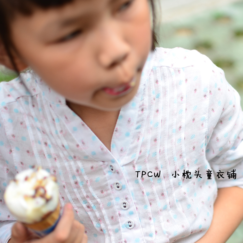 欧美风格 女中大童白色碎花V领长袖衬衫 全棉纱薄款超透气在类目 童装/婴儿装/亲子装, 衬衫中 - 来自Buy2taobao.com提供专业的淘宝代购服务