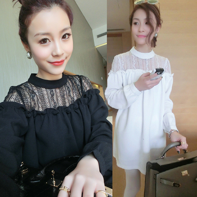 上下架计划:2014秋装连衣裙长袖新款大码女装气质显瘦镂空蕾丝雪纺打底裙潮流