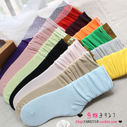 外贸日系女士纯棉中长筒袜子堆堆袜复古潮袜韩版糖果色可爱荧光系