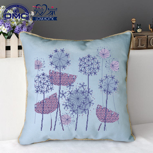 法国DMC十字绣套件 花卉靠垫客厅抱枕 紫蓝韵律蒲公英