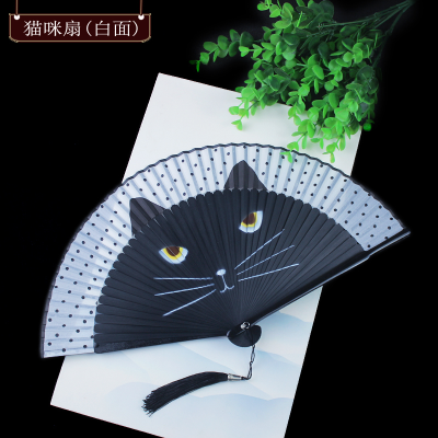 小猫咪扇子折扇女式中国风可爱卡通古风古典折叠6寸夏季随身扇子