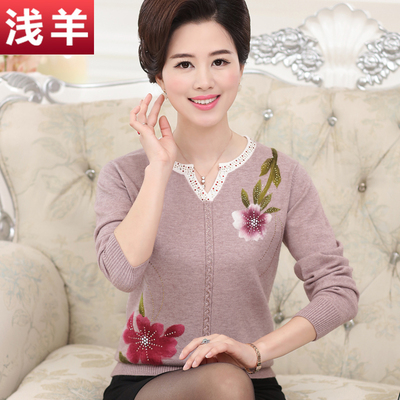 中老年毛衣女针织衫中年女装绣花套头打底衫4