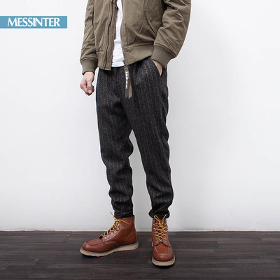 冬季裤子男潮流收腿裤毛呢男裤韩版冬裤男士休