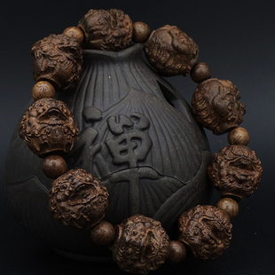 皮黑檀木雕刻貔貅沉香木，十八罗汉手串红木佛珠男女，款手链108文玩