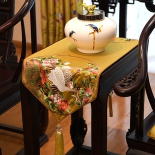 新新古典绣花桌旗中国风中式桌布餐桌电视柜盖布茶几布艺床旗