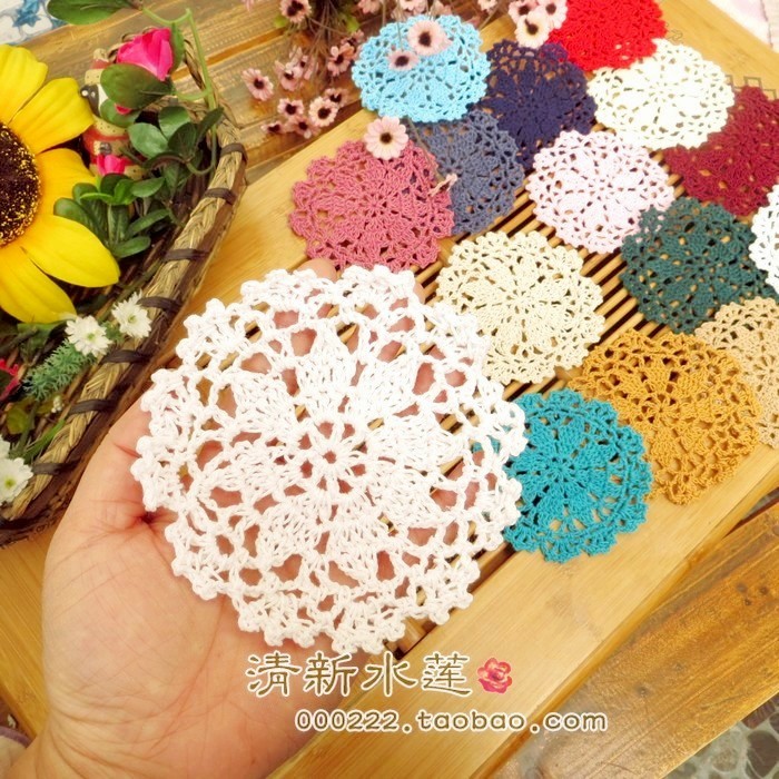 手工钩针森系DIY辅料 拍摄道具 纯棉镂空装饰圆形花朵片杯垫10cm|msdalam kategori rumah Fabrik, alas meja, placemats - dari Buy2taobao.com untuk memberikan perkhidmatan ejen Taobao profesional membeli