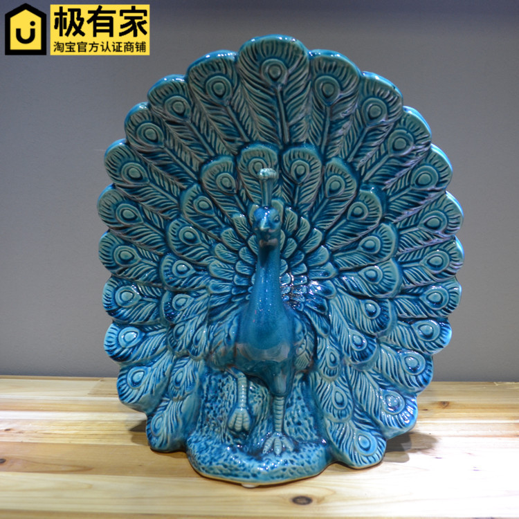 地中海别墅样板房酒店会所家居饰品软装冰裂纹陶瓷孔雀开屏摆件|ruв категории Домашний быт, украшения - от Buy2taobao.com для оказания профессиональной услуги покупки агента Taobao