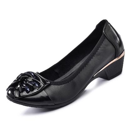 时尚真皮女鞋单鞋中跟秋季坡跟鞋中年妇女鞋皮