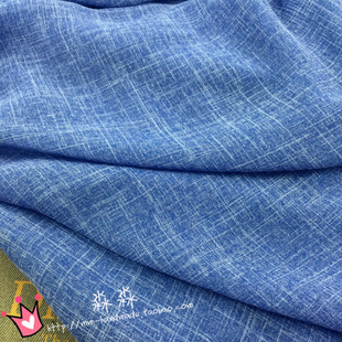牛仔蓝色文艺风禅意亚麻衬衫布料 小清新女装T恤棉麻连衣裙面料